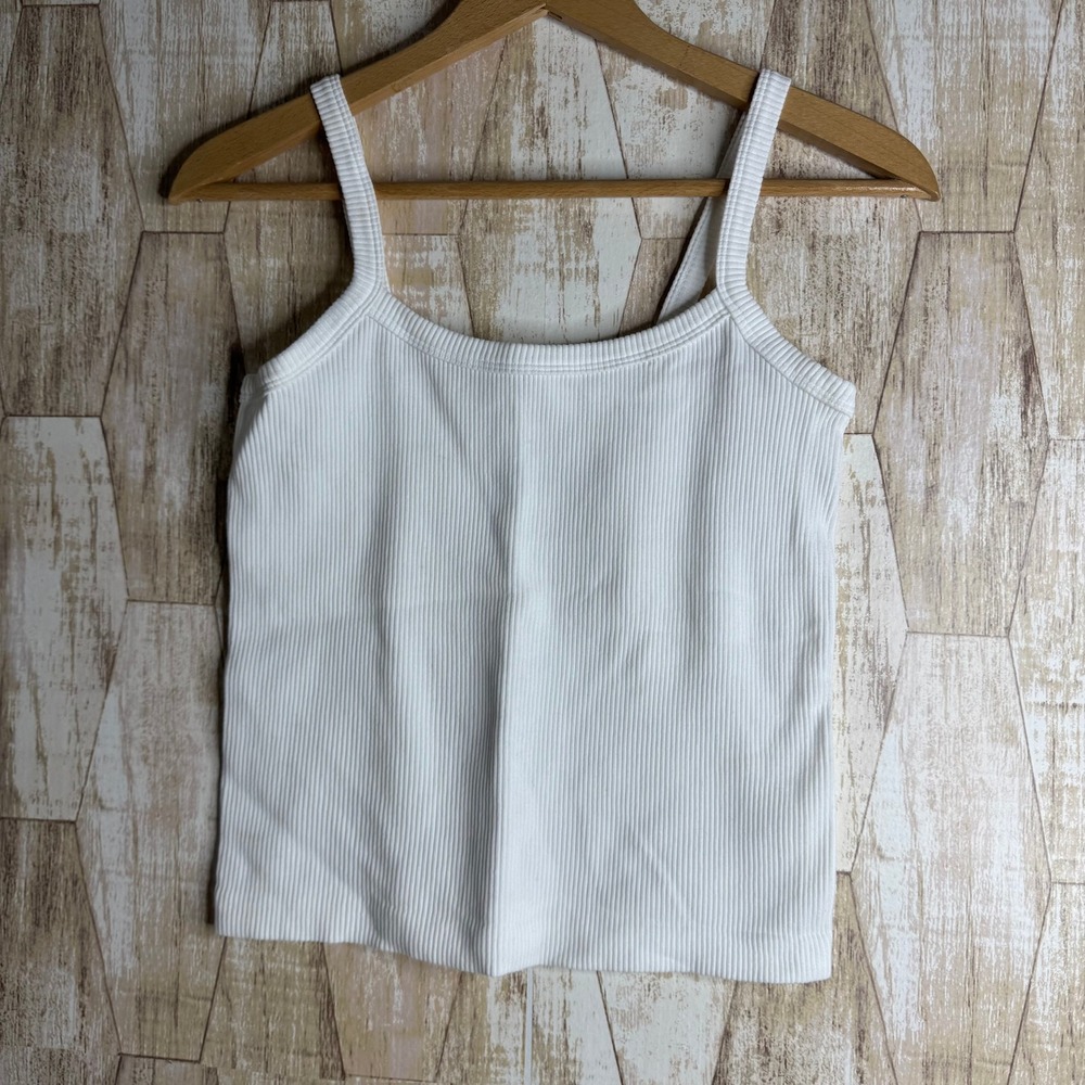 Hot Kiss Womens Ribbed White Tank Top Size L Basic Spaghetti Strap Camisole